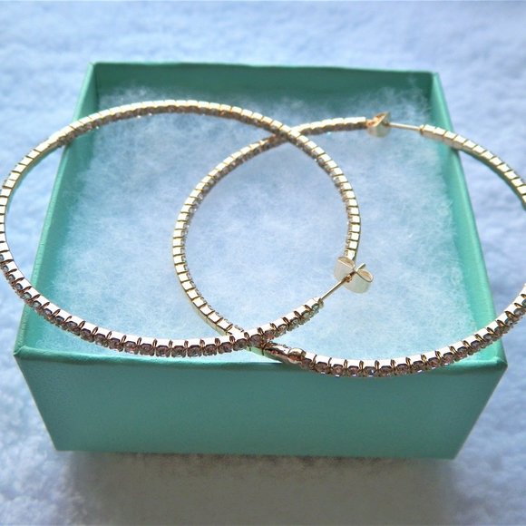 NWT 2 3/4" Gold In & Out Rhinestone Hoop Earrings Forever 21 - Picture 5 of 10